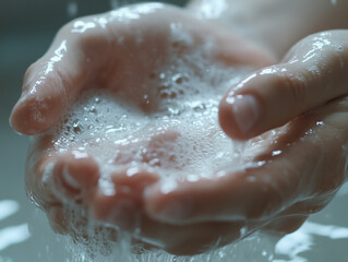 Fototapeta premium Hands are being rinsed with water and soap to maintain personal hygiene