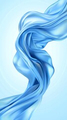 A blue silk fabric flowing in the wind on a blue background