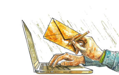 Artistic Illustration of Person Utilizing Laptop for Lead Generation Isolated on Transparent Background PNG