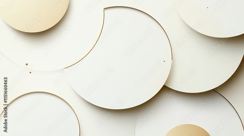 Aufkleber a minimalist design with overlapping circles of white and light gold bokeh