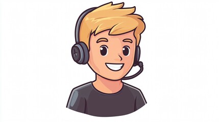 Obraz premium Professional Customer Service Blond Guy Icon Cartoon Vector Illustration