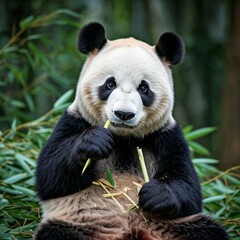 Obraz premium giant panda eating bamboo