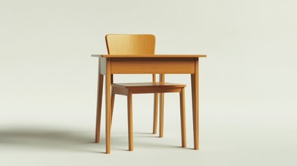 Simple Wooden Desk and Chair in Minimalist Setting
