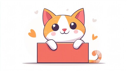 Cute Cartoon Cat in a Box Adoption Vector Illustration