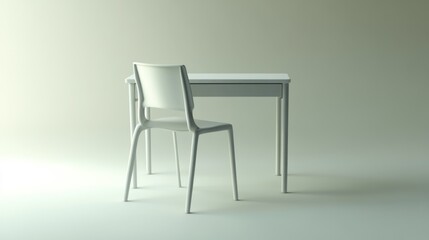 Minimalist White Desk and Chair in a Pale Room