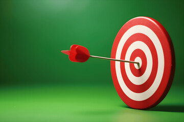 Red and White Circular Target with Arrow on Green Background