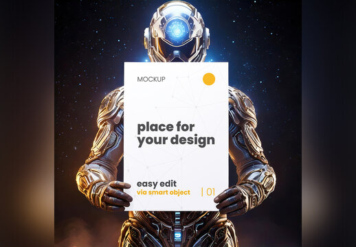 Futuristic Character Holding Page Mockup