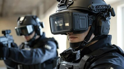Virtual reality training for police, immersive scenario with digital gear