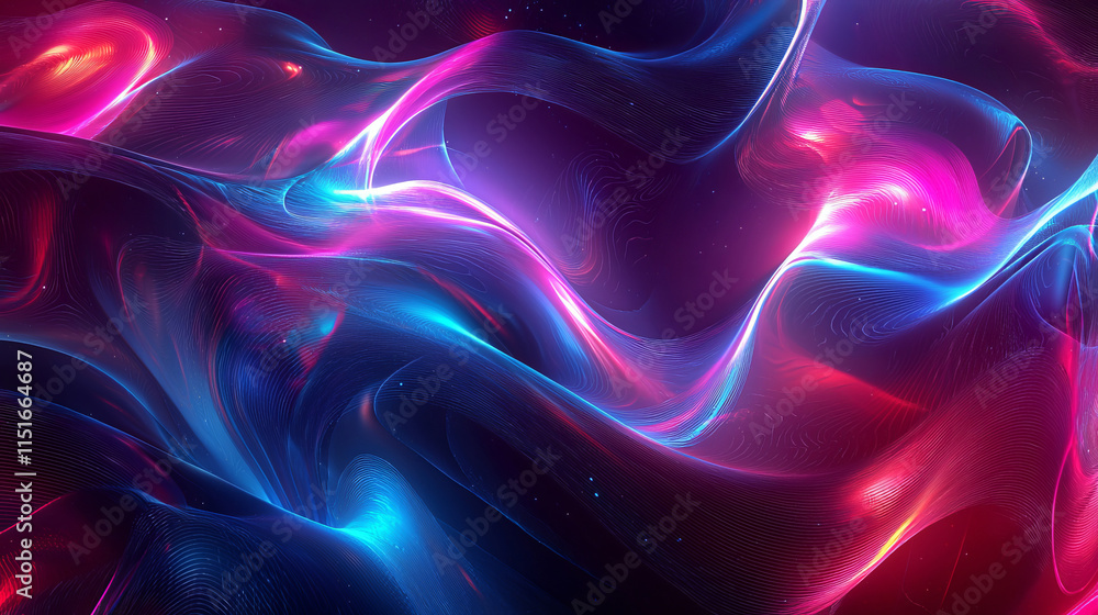 Poster vibrant neon abstract waves creating a surreal background