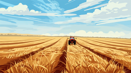 Flat Vector Illustration of Tractor Ruts in the Grain Field