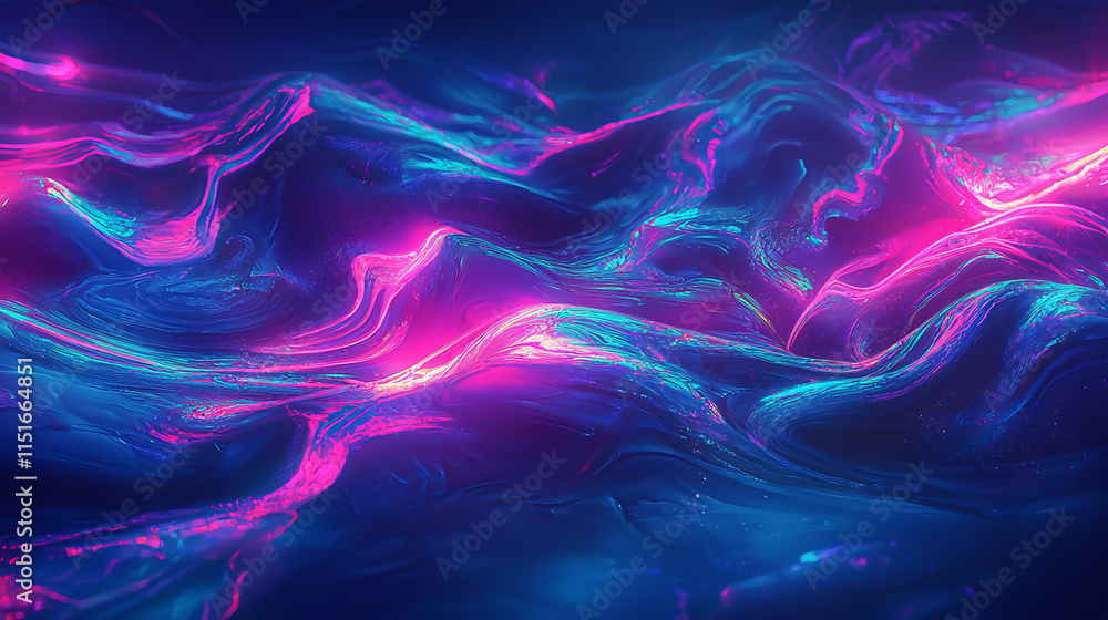 Poster dynamic abstract waves with vibrant neon colors in surreal design
