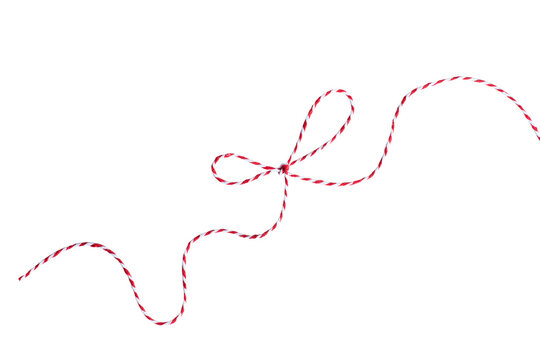 bow and ribbon made from christmas red and white rope isolated on white background, christmas present packaging