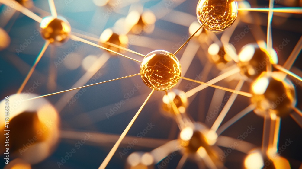 Poster golden molecular structure in abstract background
