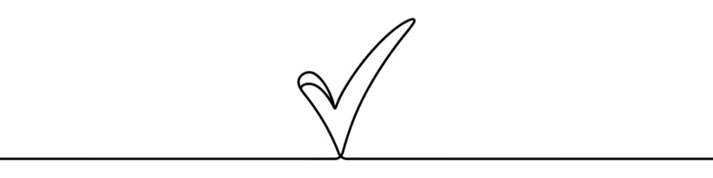 recommend clip art: One continuous line illustration of a check mark, isolated on white background. Line art of a check mark