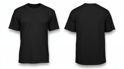 Blank Black T-Shirt Mockup on Isolated White Background, Customizable Apparel Design