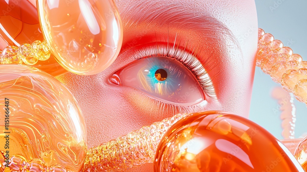 Poster consumer trends and behavior and branding concept. abstract close-up of eye within colorful orbs
