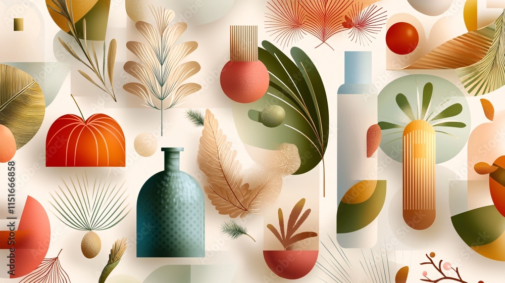 Poster consumer trends and behavior and branding concept. abstract colorful shapes and nature elements desi
