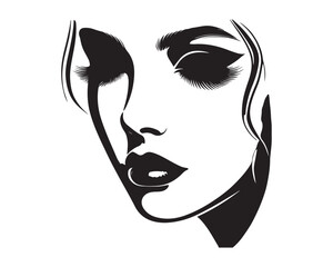 Black Color Women Beauty Face silhouette design Vector Illustration, Solid White Background 52.eps