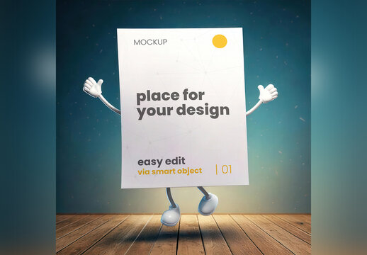 Page Like Character Jumping Mockup