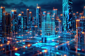 Fototapeta premium Cyberpunk Cityscape: A Futuristic Vision of Urban Development