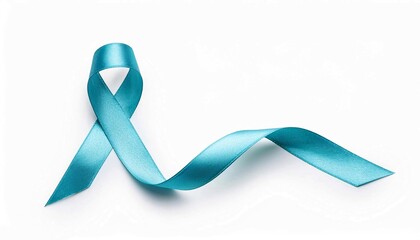 Turquoise ribbon isolated on white, symbolizes awareness of ovarian cancer, tsunami victims, anti- bullying, congenital diaphragmatic hernia, Tourette Syndrome, and neuralgia, nerve disease