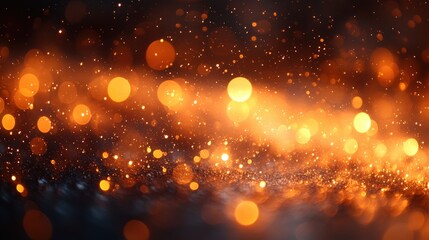 Fototapeta premium Abstract gold and orange bokeh lights on dark background.