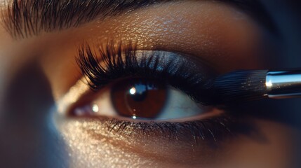 Glamorous Eye Makeup Closeup with Brush - Close-up photography