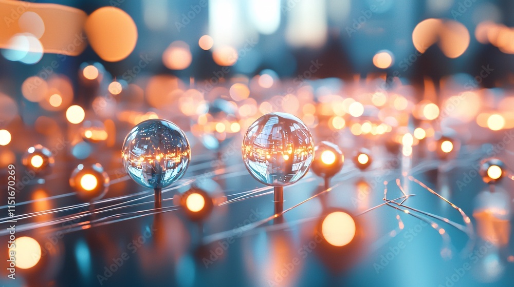 Aufkleber consumer trends and behavior and branding concept. abstract light orbs with reflections in soft focu