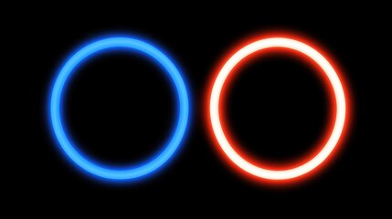 Abstract Neon Circles: Blue and Red Glowing Rings on Black Background