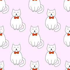 Seamless Pattern. Cat with tie bow. Vector flat illustration.