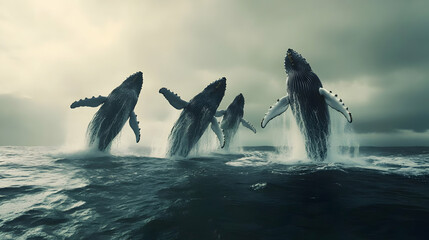 Fototapeta premium Majestic Humpback Whales Breaching in the Ocean