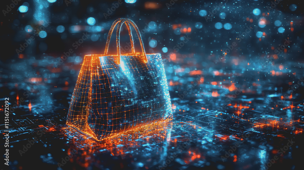 Aufkleber illuminated shopping bag with radiant glowing lines and soft lights creating a captivating visual di