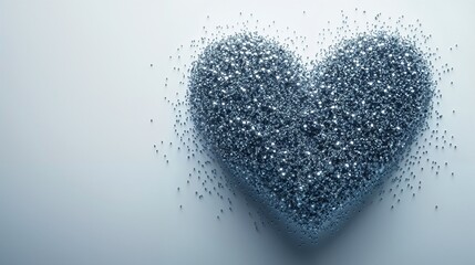 Fototapeta premium Glittering heart shape made of small sparkling particles on a light background