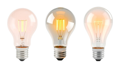 Collection of lightbulb glowing on isolated transparent background, Innovation and creativity concept