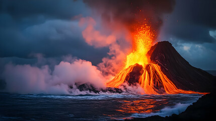 Fiery Volcanic Eruption: A Dramatic Night Scene