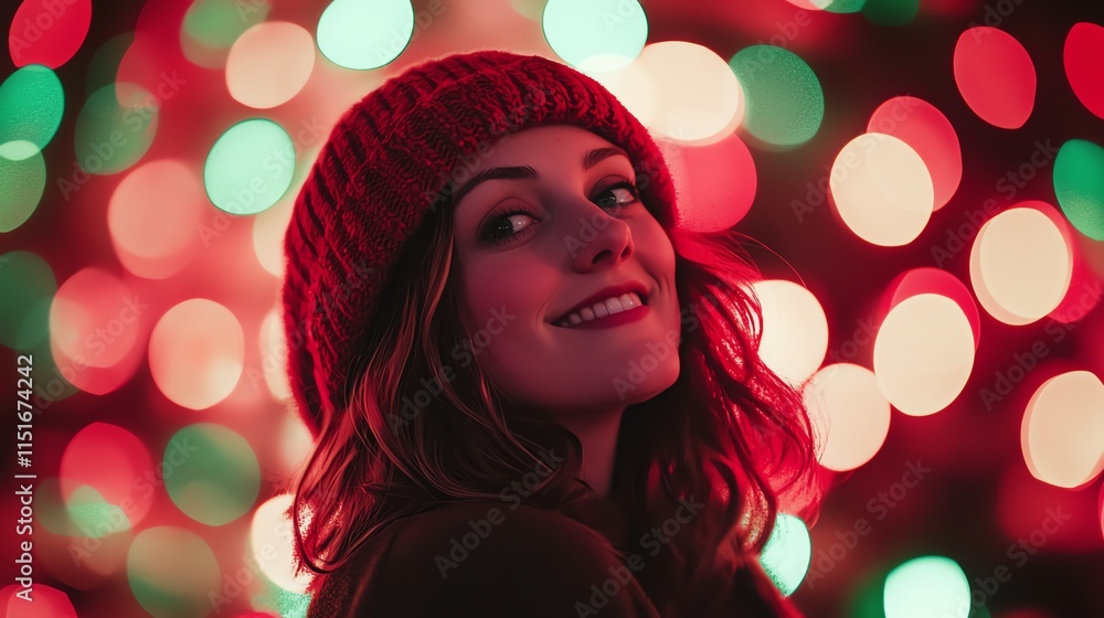 Aufkleber a festive red and green bokeh effect with overlapping circles for christmas vibes