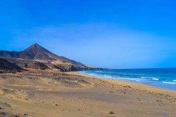 Cofete National Park with the wildest and widest beaches on the island of Fuerteventura