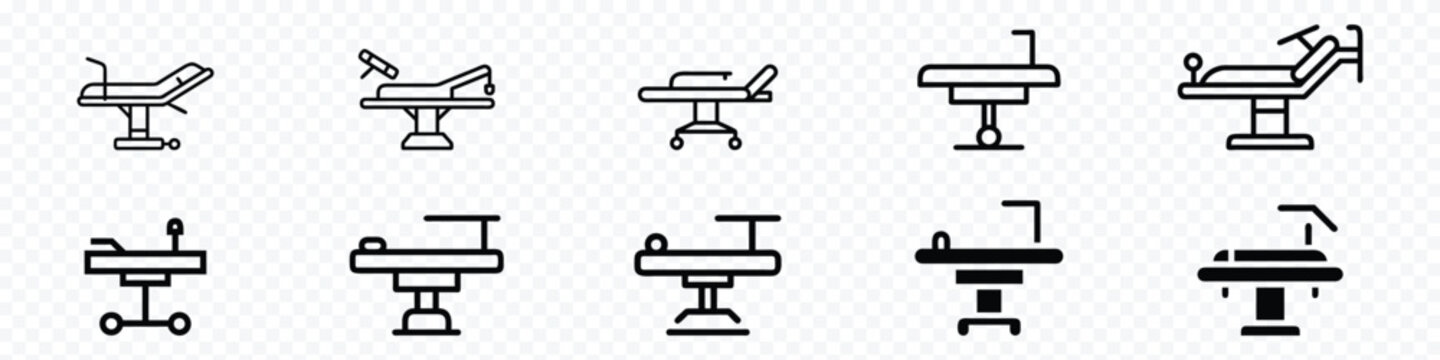 operating table icon, Medical operating table icons set. Operating table outline vector icon. Operating table, surgery line icon