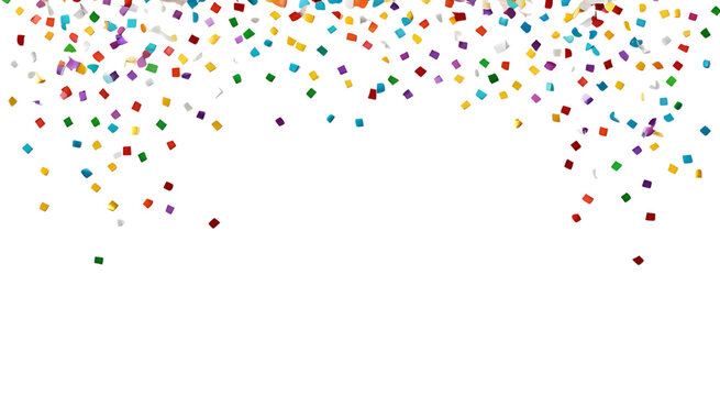 realistic and colorful confetti flying on trasparent background.