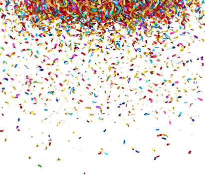 realistic and colorful confetti flying on trasparent background.