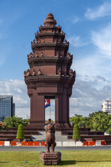 in the form of a lotus-shaped stupa the Independence Monument memorializes Cambodia's independence...