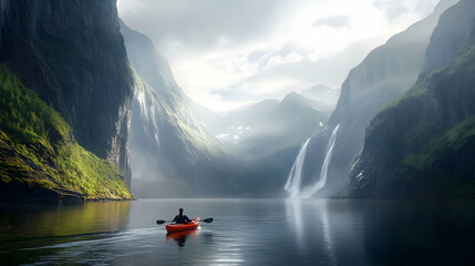 Serene Kayaking Adventure in a Majestic Fjord Landscape