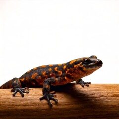 Fototapeta premium A salamander placed on a white background and highlighting its smooth, vibrant skin, detailed and natural look