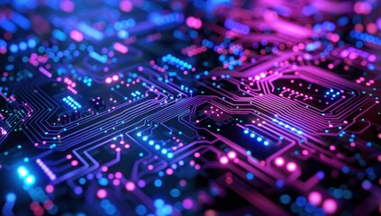 Obraz premium Abstract Circuitry - Glowing Purple and Blue