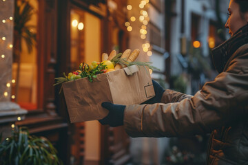 Naklejka premium contactless food delivery to the customer's doorstep