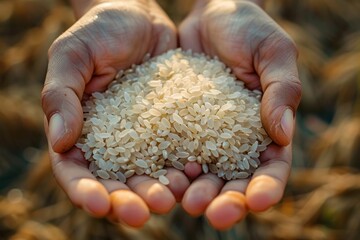 grains of rice in the palms