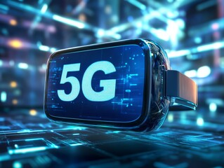 Modern VR Headset with 5G Technology Display
