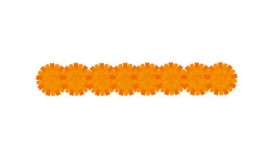Marigold flower border for indian hindu festivals isolated on a transparent background, png image 