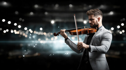 dramatic portrait of musician playing violin on stage