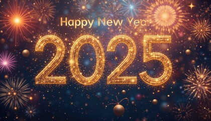Happy New Year Two Thousand Twenty Five Fireworks Celebration